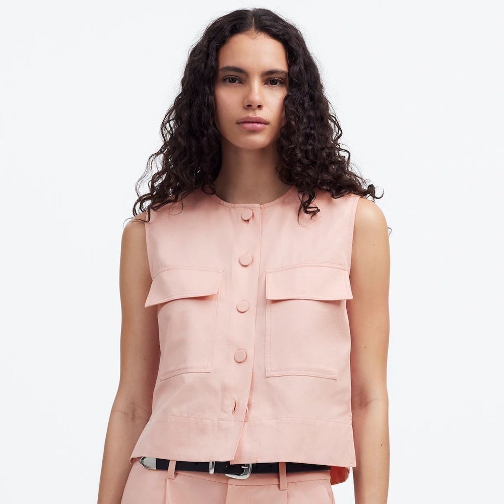Madewell NWT Crop Cargo Pocket Crewneck Top Size XL in Pale Blush